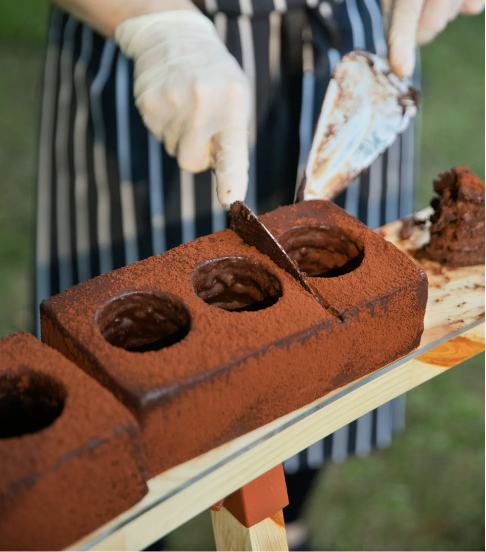 chocolate cake shaped like brick
