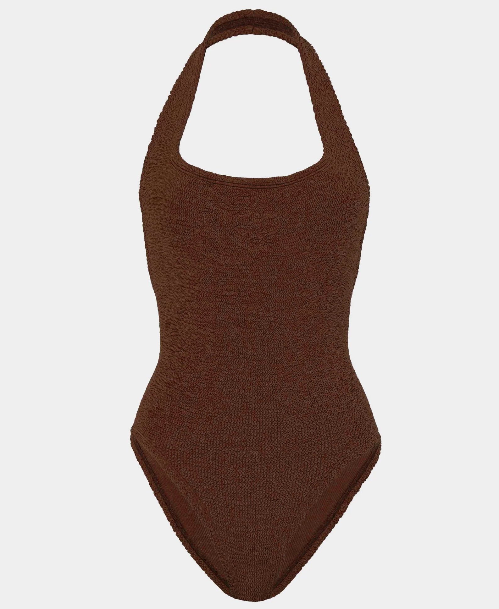 Brown one-piece halterneck swimsuit