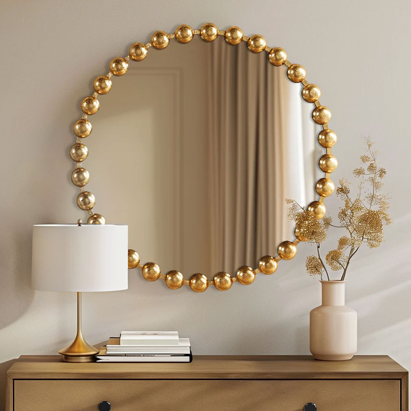 Marlowe 27"/36" Medium Decorative Round Wall Mirror With Beaded Metal Frame