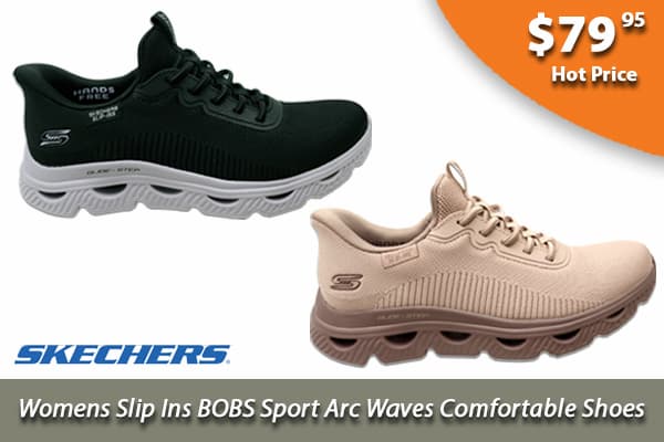 Skechers Womens Slip Ins BOBS Sport Arc Waves Comfortable Shoes