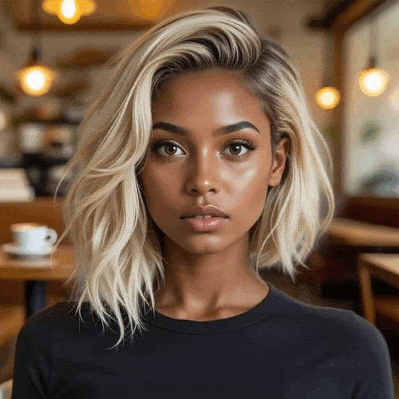 Blonde Ombre Bob Wigs with Side Part Lace Front Human Hair Wigs