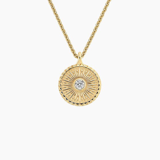 14K Yellow Gold Mini Sun Lab Diamond Medallion