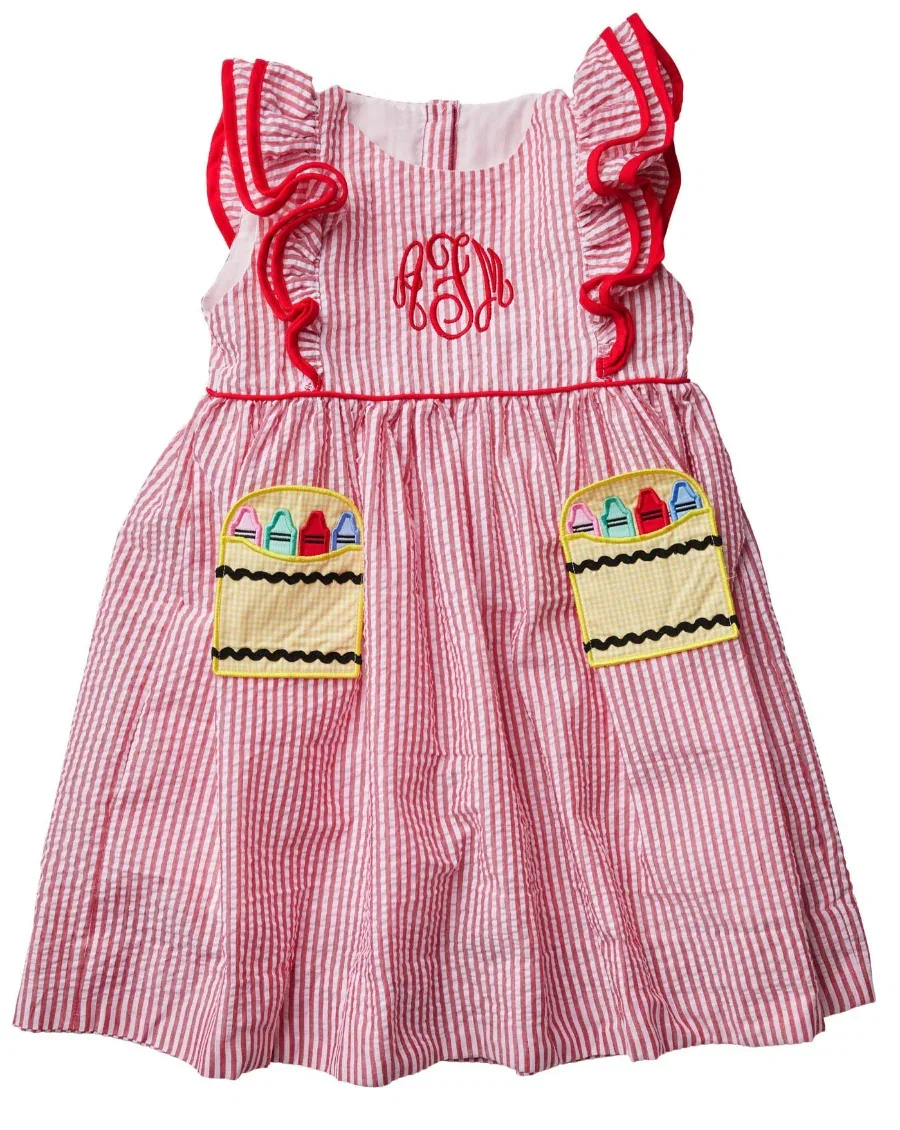 Image of Crayon Pocket Red Seersucker Dress