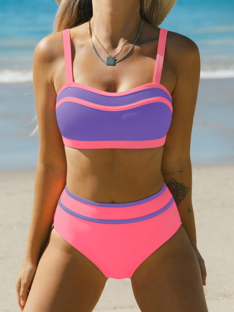 Contrast Trim Sweetheart Neck Bikini Set