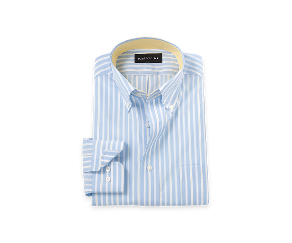 Non-Iron Cotton Stripe Dress Shirt With Contrast Trim - Blue/yellow-Classic Fit / 17.5 / 35