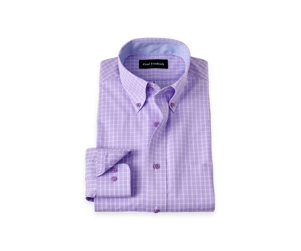 Non-Iron Cotton Check Dress Shirt With Contrast Trim - Purple-Classic Fit / 16.5 / 34