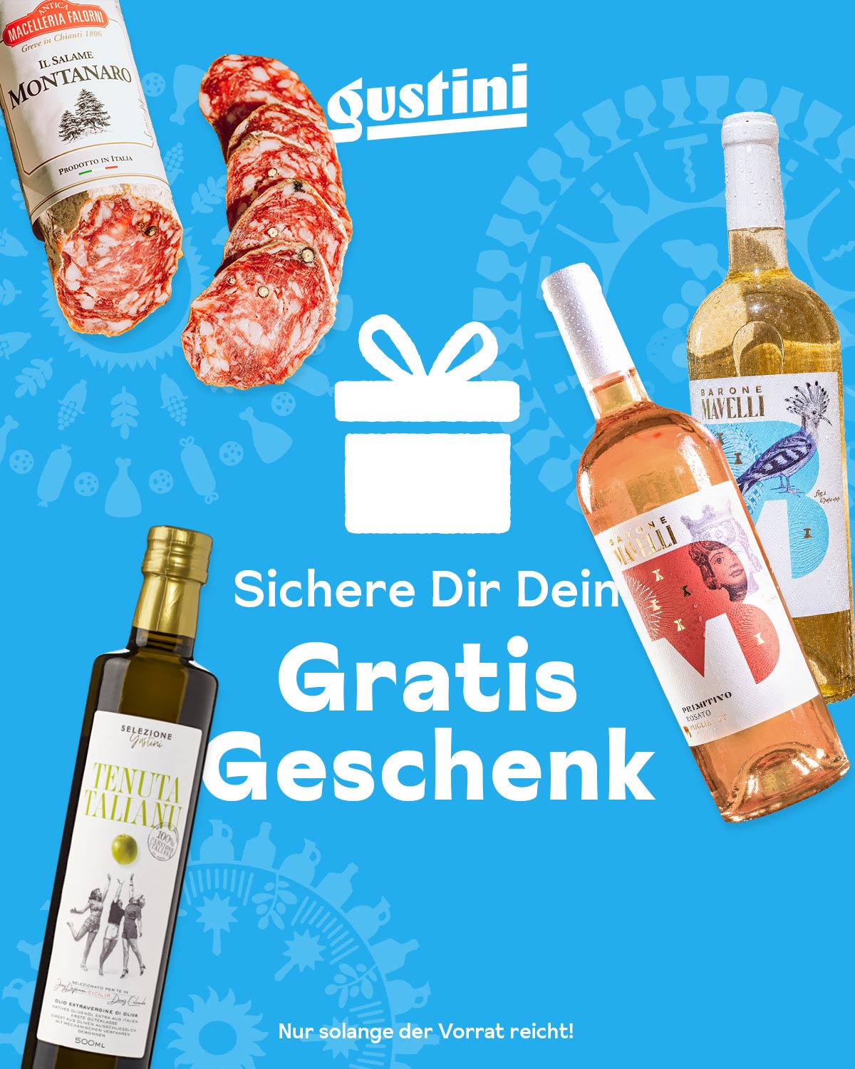 Sicher Dir Dein Gratis-Geschenk: Wähle eines von drei italienischen Geschenken und löse den passenden Gutscheincode im Warenkorb ein.