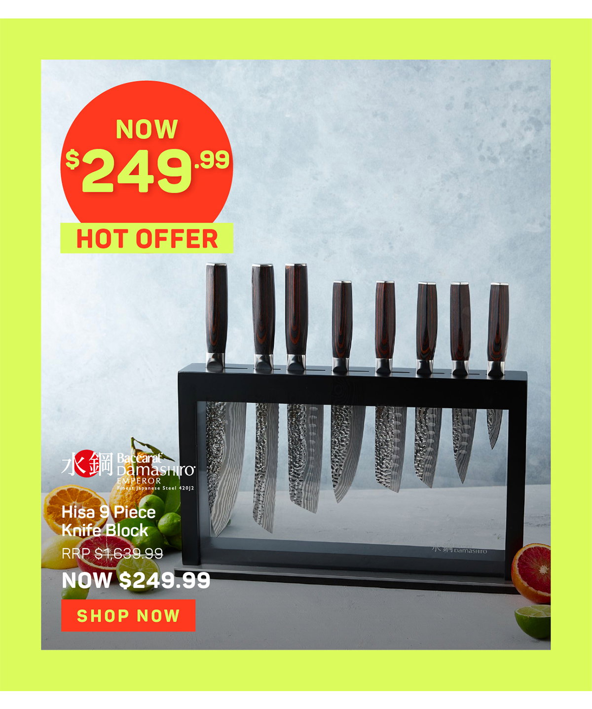 Baccarat Damashiro EMPEROR Hisa 9 Piece Knife Block