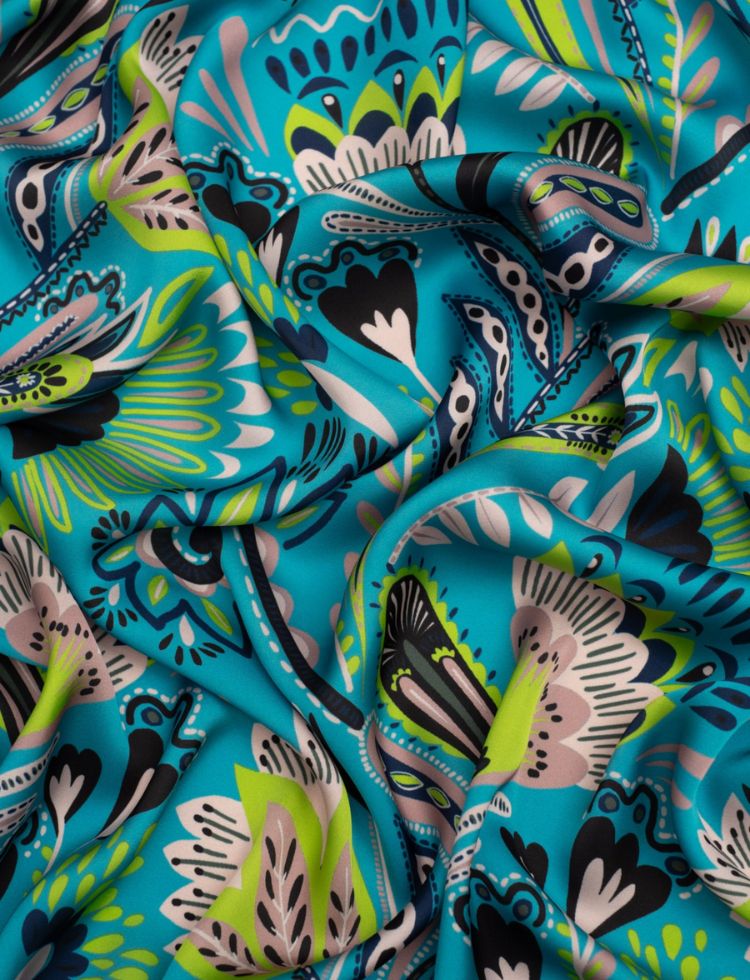 Minerva Exclusive Fervent Fronds Recycled Charmeuse Silky Satin POD Fabric