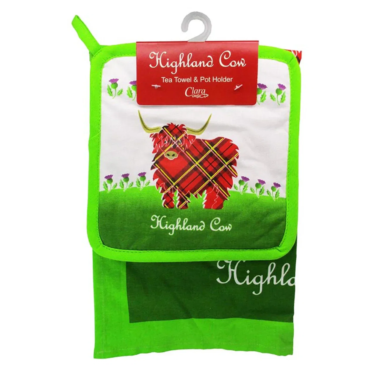Image of Highland Cow Scottish Tea Towel & Pot Holder