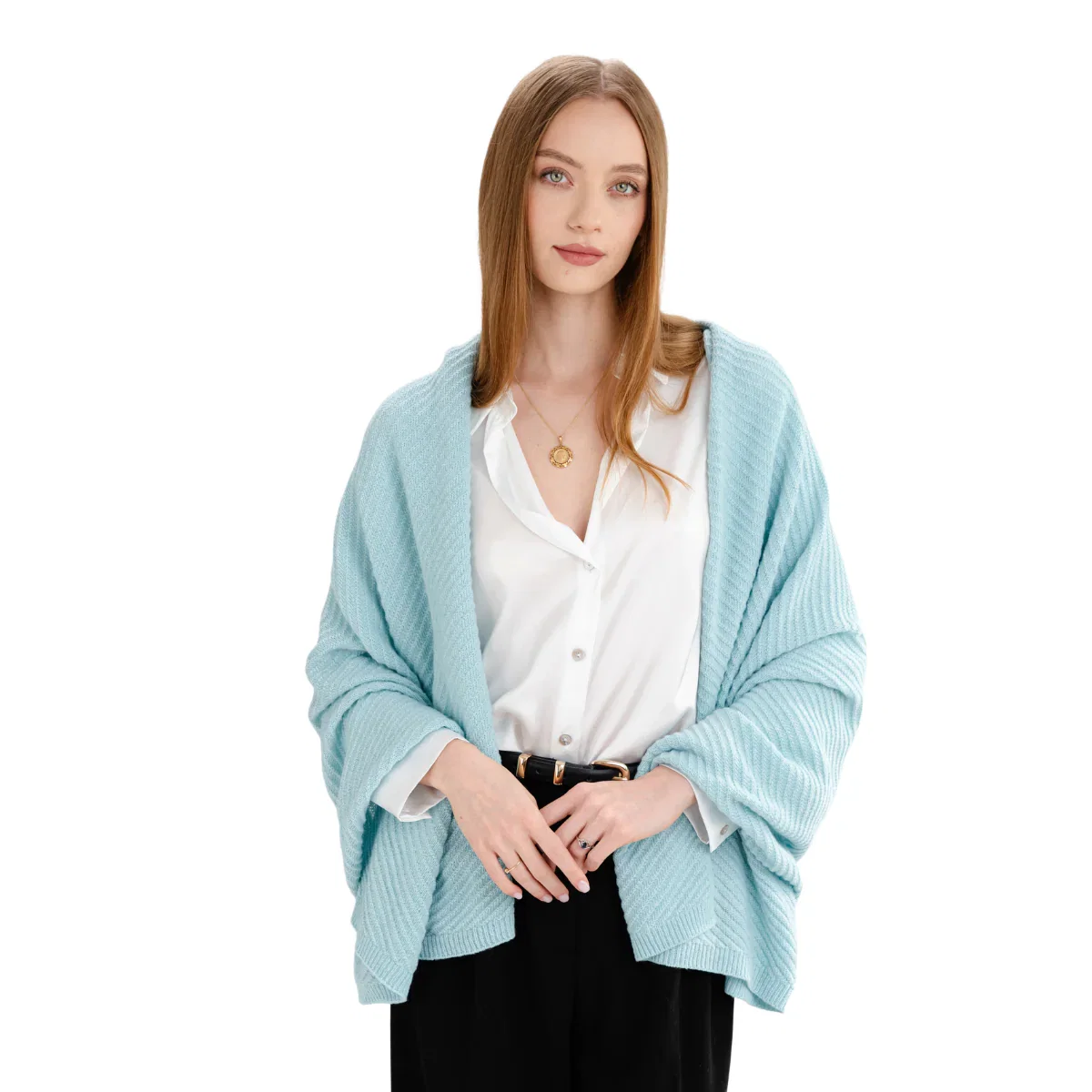 Image of Lambswool Shawl- Aqua