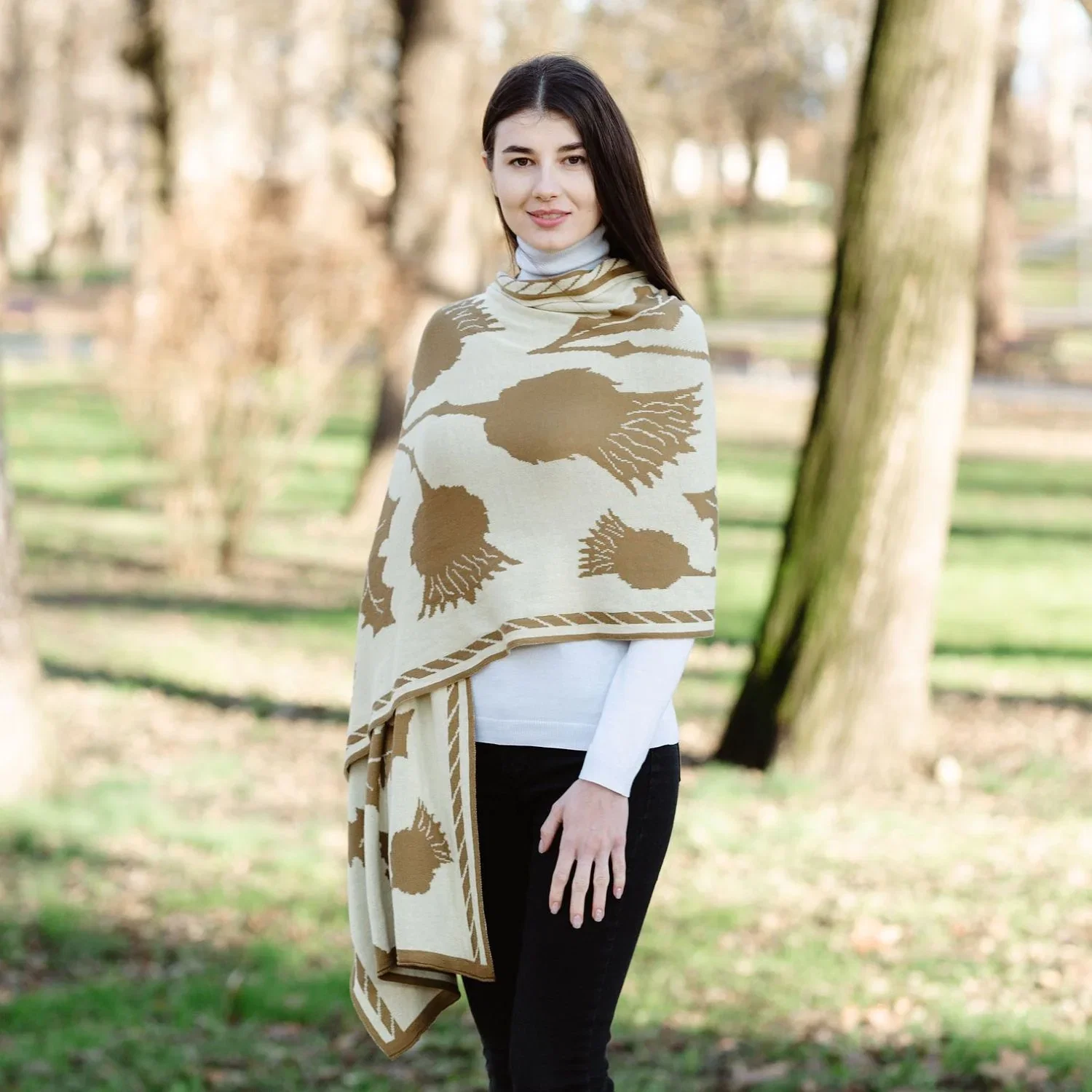 Image of Scottish Thistle Shawl- Fawn Brown