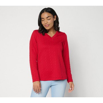 Belle by Kim Gravel Cable Chic V Neck Textured Top