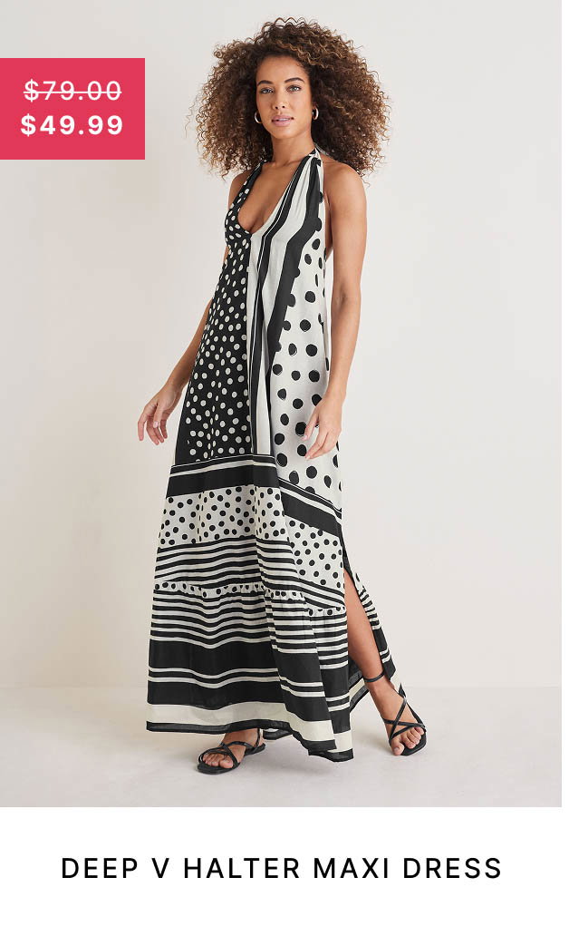 Deep V Halter Maxi Dress