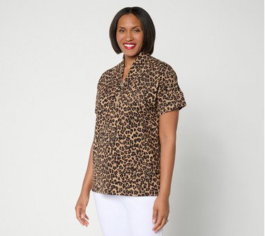 Belle by Kim Gravel ScubaLuxe Half Zip Short Sleeve Top