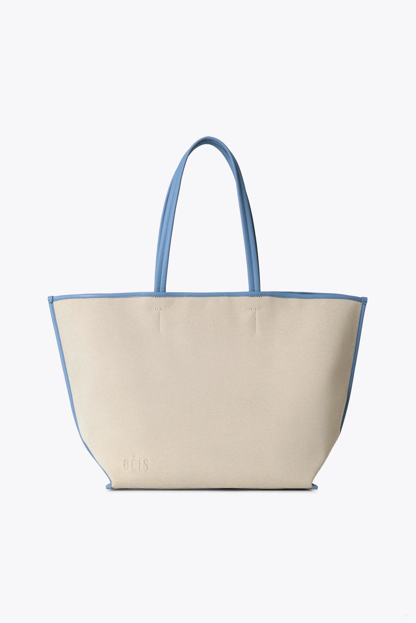 Image of The Canvas and Leather Tote in Dusty Blue
