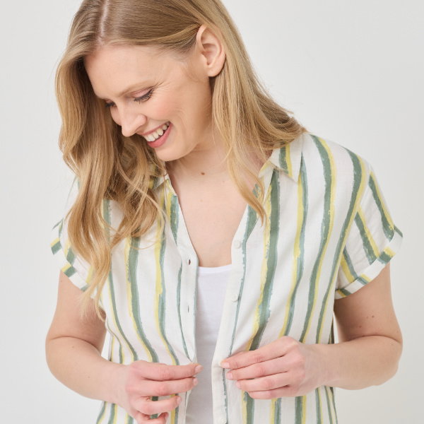Streifen-Bluse aus Leinen-Mix