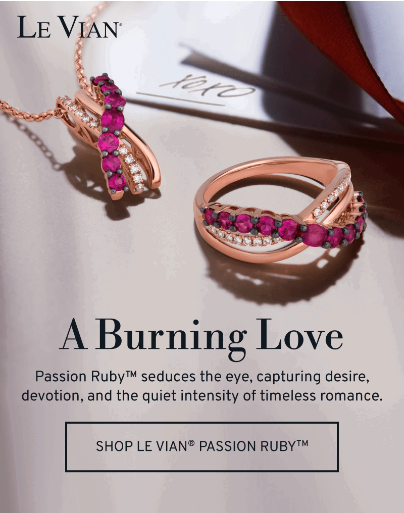 Two rose gold and Passion Ruby pieces from Le Vian. Seduce the eye and capture desire. Click to Shop Le Vian Passion Ruby