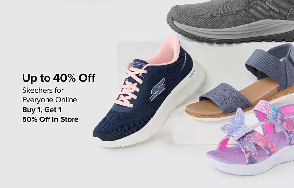 25% off Skechers for everyone. Shop now. Four different styles of shoes and sandals.