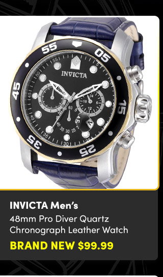 INV-49831 INVICTA | Men's 48mm Pro Diver Quartz Chronograph Leather Strap Watch