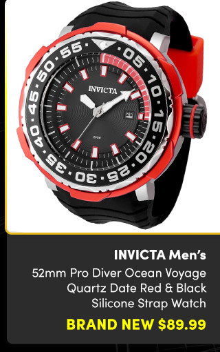 INV-48341 INVICTA | Men's 52mm Pro Diver Ocean Voyage Quartz Date Red & Black Silicone Strap Watch