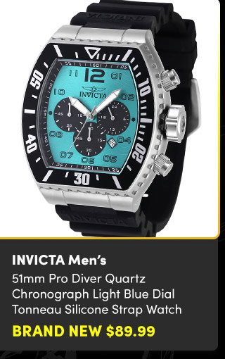 INV-47285 INVICTA | Men's 51mm Pro Diver Quartz Chronograph Light Blue Dial Tonneau Silicone Strap Watch