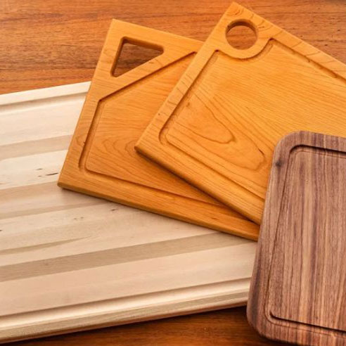 Cutting boards made with a variety of wood types