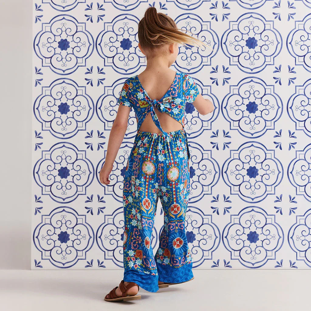 Image of Carretto Tie Back Border Hem Jumpsuit