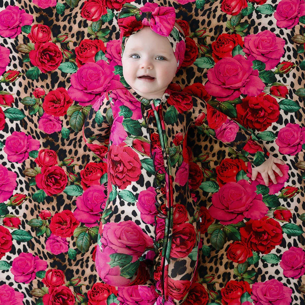 Image of Wild Roses Footie Ruffled Zippered One Piece