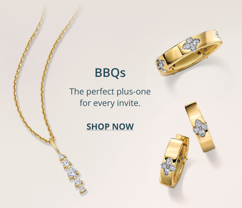 Yellow gold diamond pendant and floral-inspired diamond jewelry. BBQs. The perfect plus one for every invite. Click shop now.