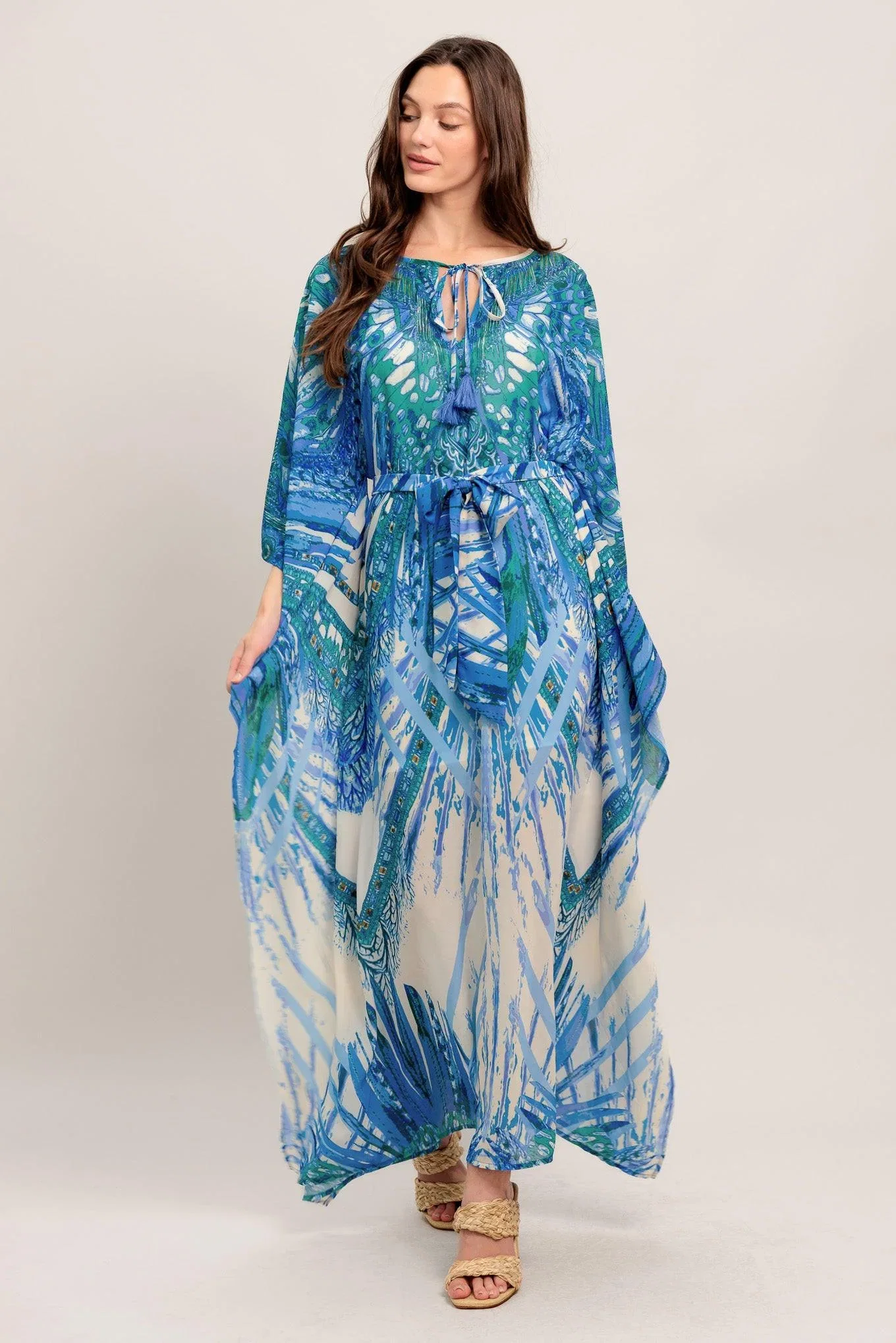 Image of Just Landed In Paradise Woven Kaftan Maxi Dress
