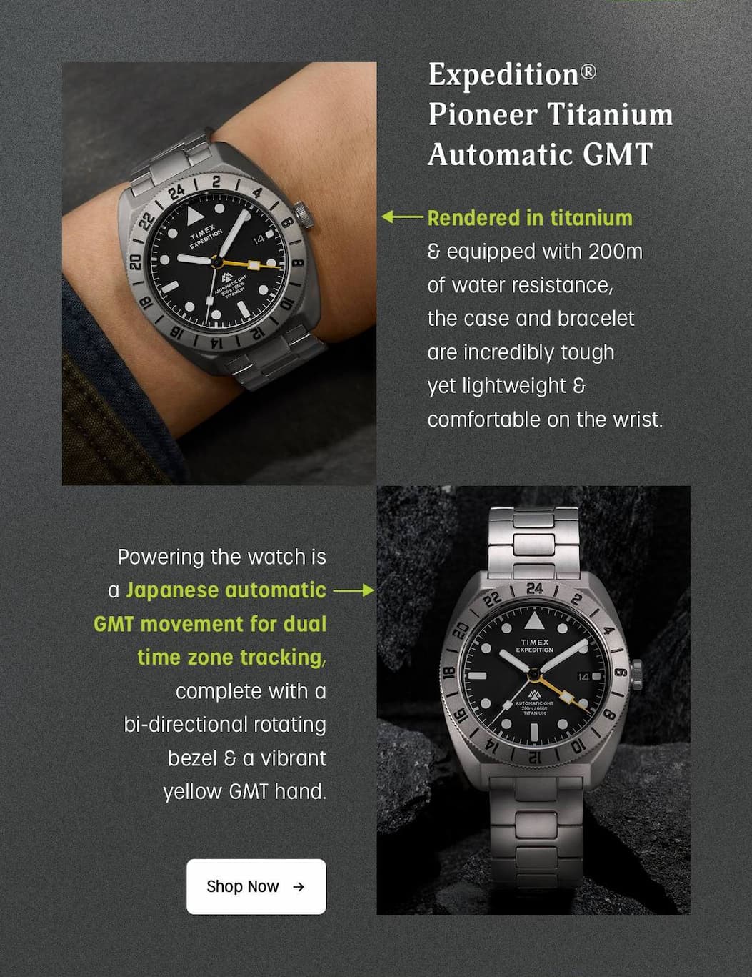 Shop Now (Expedition Pioneer Titanium Automatic GMT) - Timex