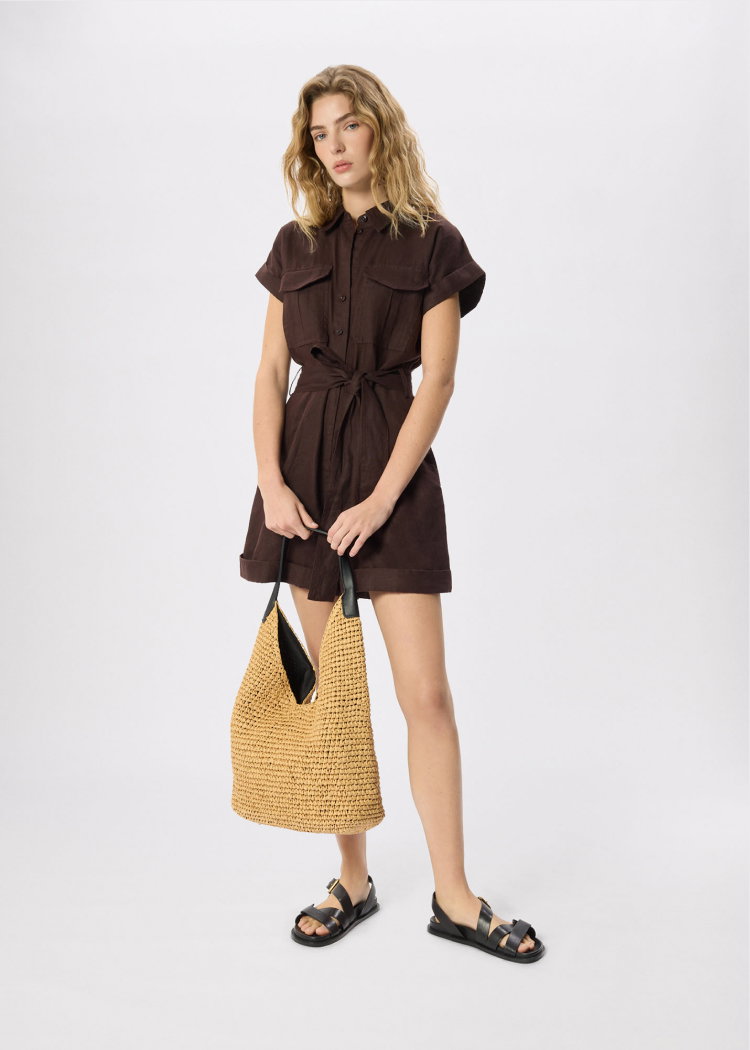 Chocolate Pocket Detail Linen Playsuit