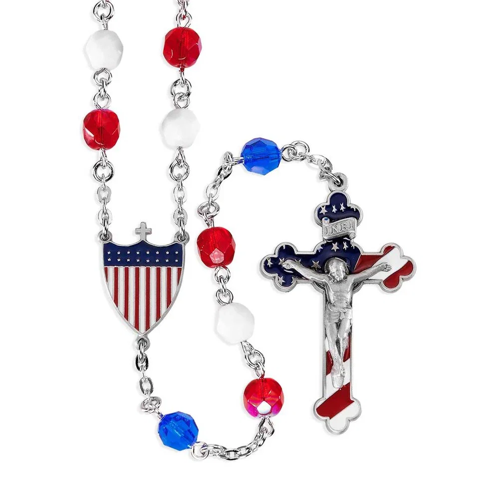 Red, White & Blue America 250th Anniversary Commemorative Glass Rosary