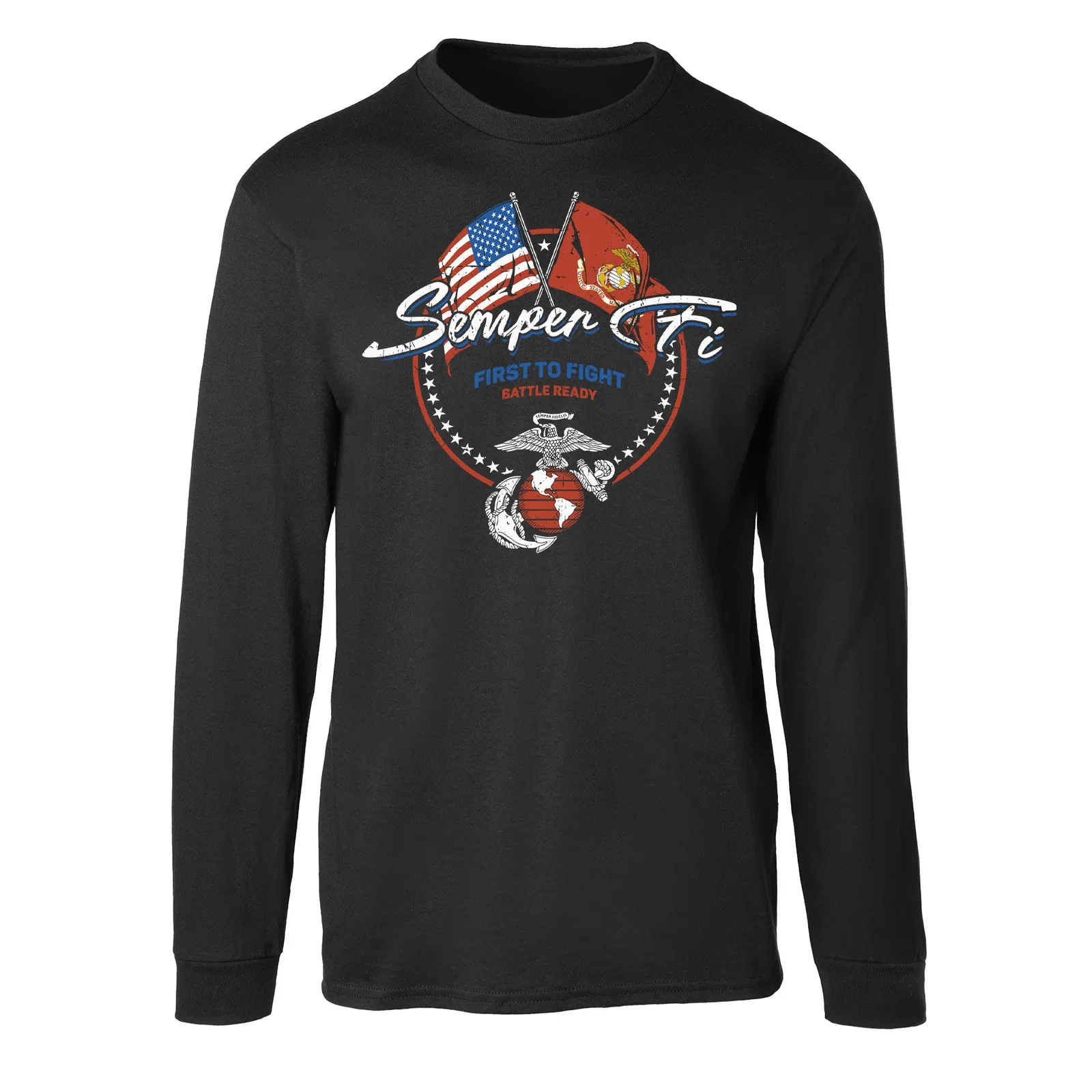 Image of Semper Fi Crossed Flags Long Sleeve T-Shirt