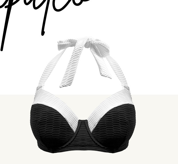 Acapulco Textured Halterneck Underwired Padded Bikini Top - Black/White