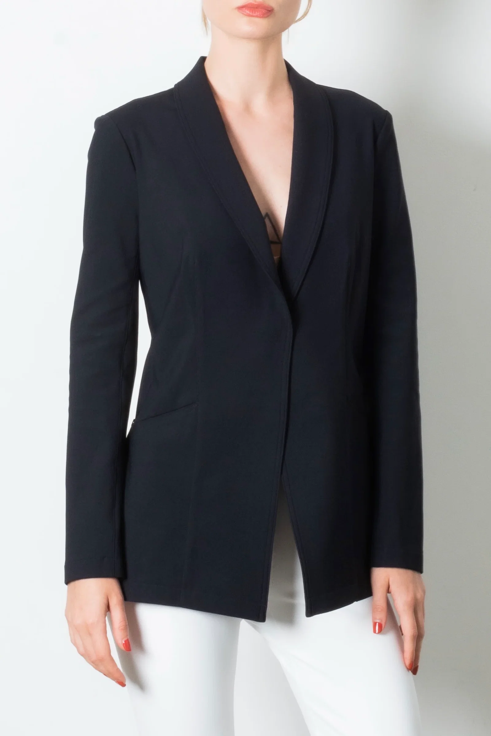 Image of Stretch Shawl Collar Blazer with Zipper - TAMARA CORE