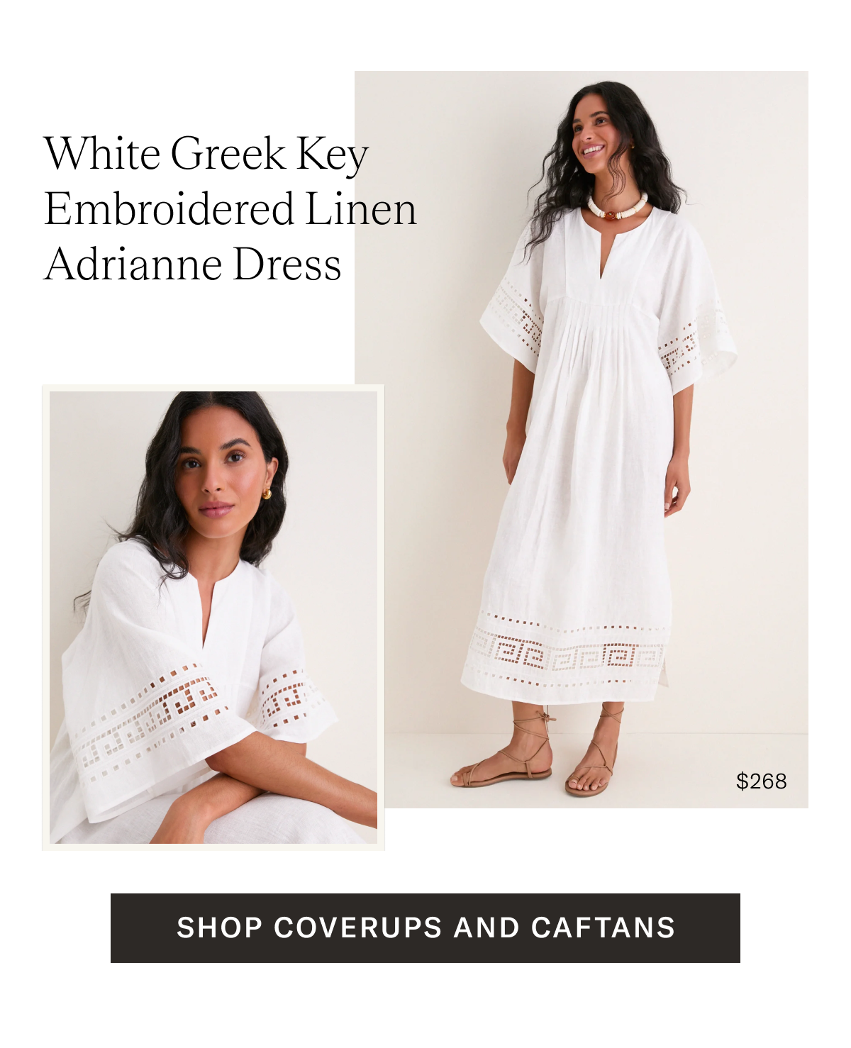 White Greek Key Embroidered Adrianne Dress