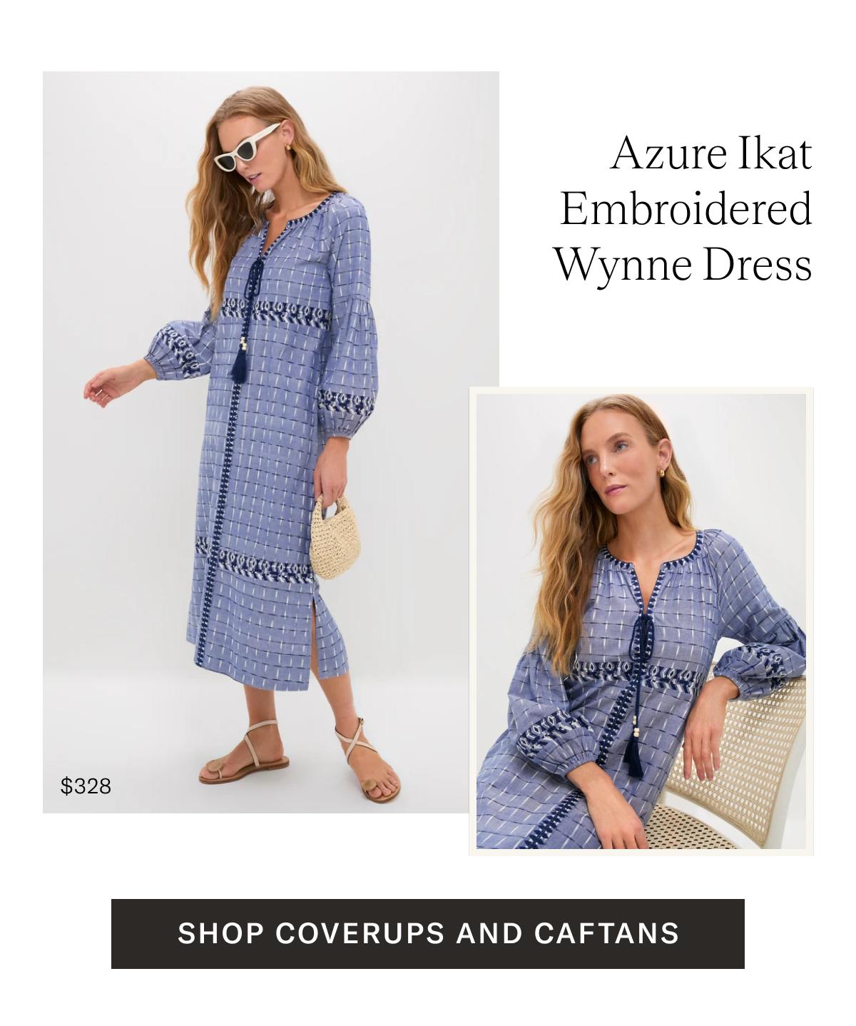 Azure Ikat Embroidered Wynne Dress
