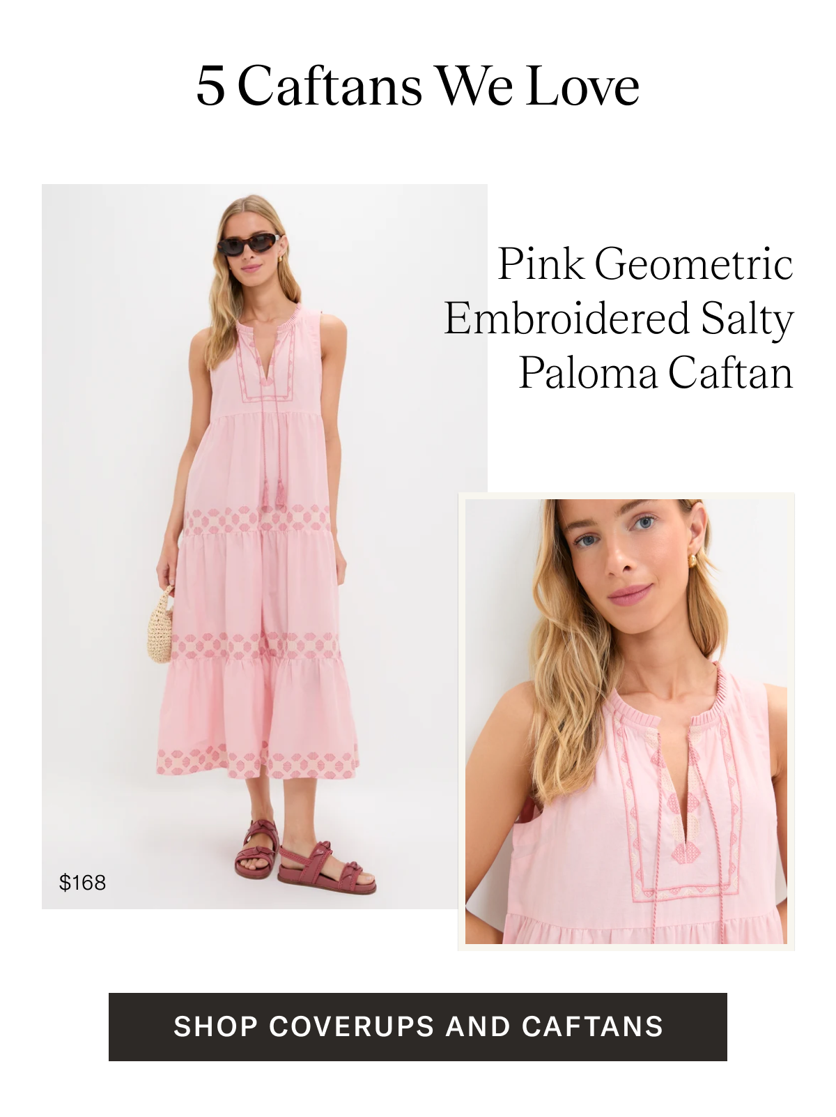 Pink Geometric Embroidered Salty Paloma Caftan