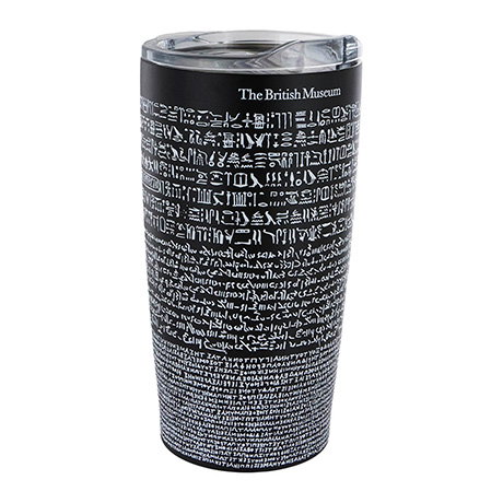 Travel cup featuring a design inspired by the inscriptions on the Rosetta Stone. - Shop Now.