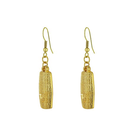 Gold-plated drop earrings with drops inspired by the Babylonian Cyrus Cylinder. - Shop Now.