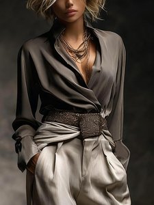 Image of Elegant Plain Stand Collar Shirt