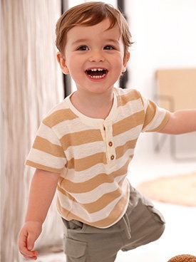 Honeycomb Knit Striped T-Shirt for Babies - cappuccino
