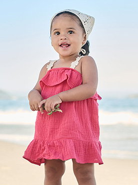 Baby girls' dress and bandana set - raspberry pink