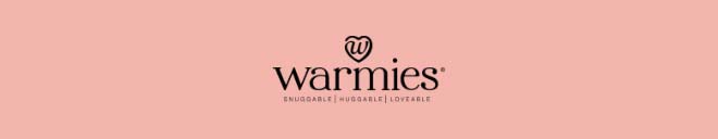 Warmies logo on pink. Shop Warmies.
