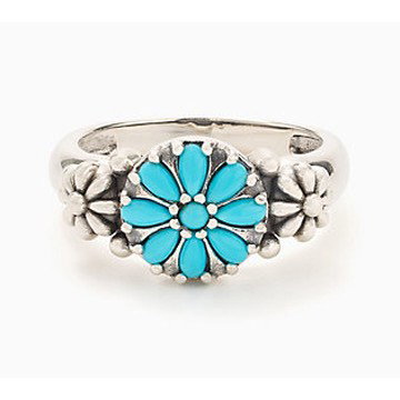 American West Sterling Silver Gemstone Concha Flower Ring