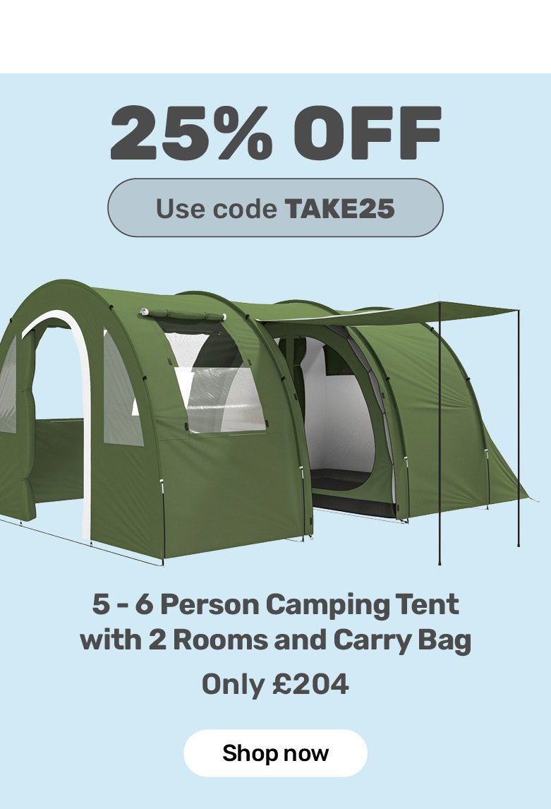 25% off with code TAKE5. Outsunny 5 to 6 Person Family Camping Tent with 2 Room and Carry Bag. Only £204 - shop now