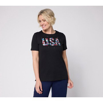 Quacker Factory Red, White and You Short Sleeve Top