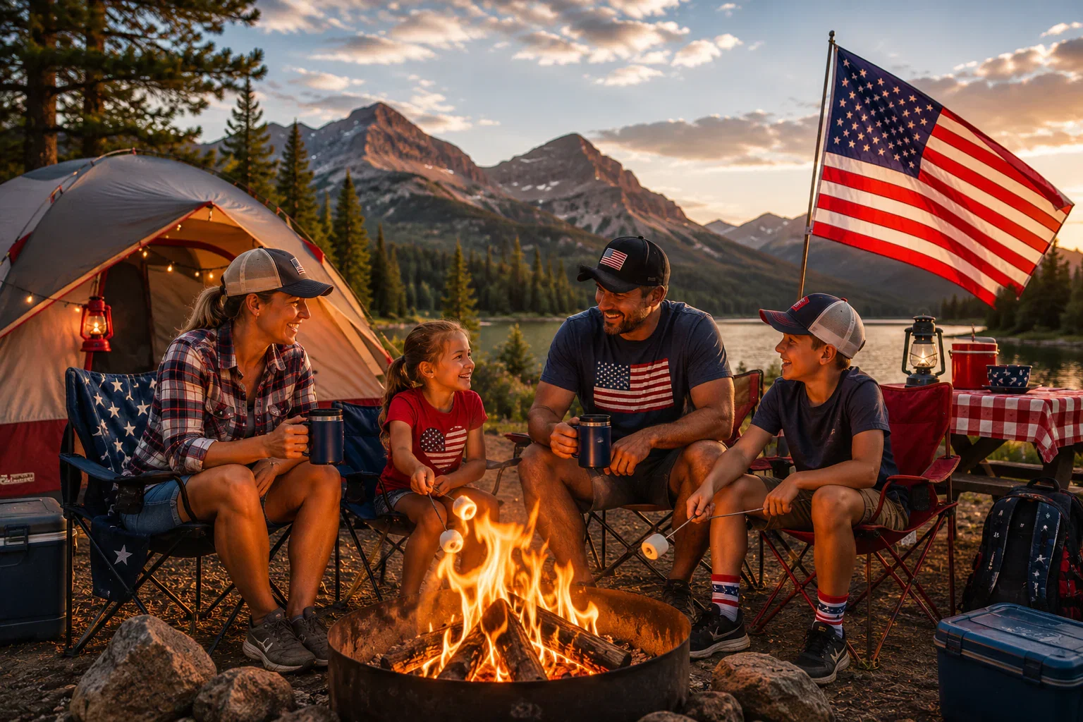 Family enjoying an outdoor camping adventure